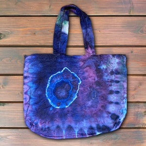 Bolso de mano o cartera con diseño de geoda teñido anudado: bolso de hombro de lona hecho a medida