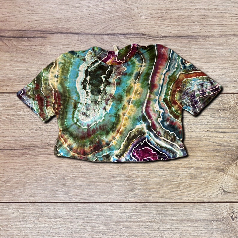 Earth Tone Geode Tie Dye T Shirt Handmade & Customizable Unique Tee Shirt Rock Pattern CROP TOP