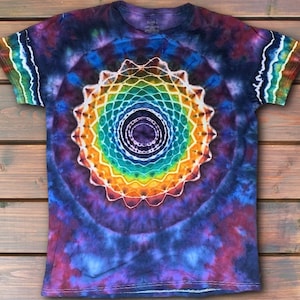 Rainbow Mandala Mindscape Tie Dye T Shirt Handmade & Customizable Unique Tee Shirt image 1