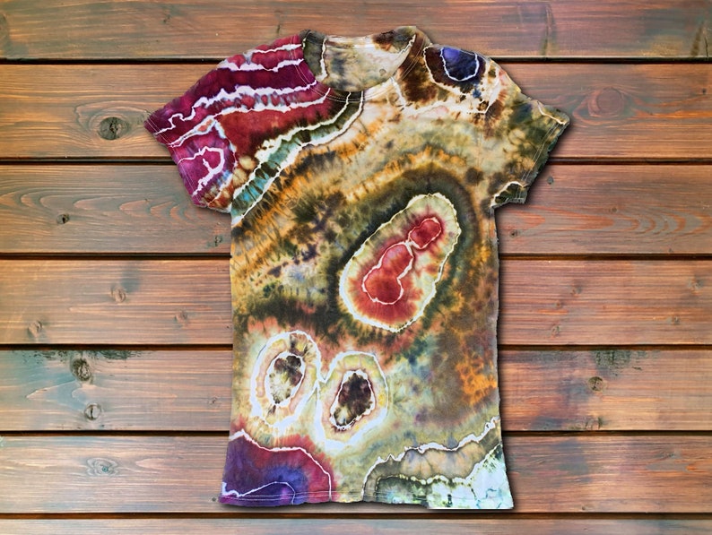 Earth Tone Geode Tie Dye T Shirt Handmade & Customizable Unique Tee Shirt Rock Pattern Wom Crew