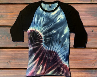 T-shirt tie-dye manches 3/4-maillot de baseball psychédélique-fait main et personnalisable-t-shirts uniques-fondant-gravité