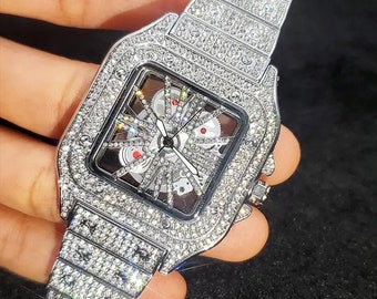 Ice out watch • for men • VSS diamonds • 925 silver • automatic watch