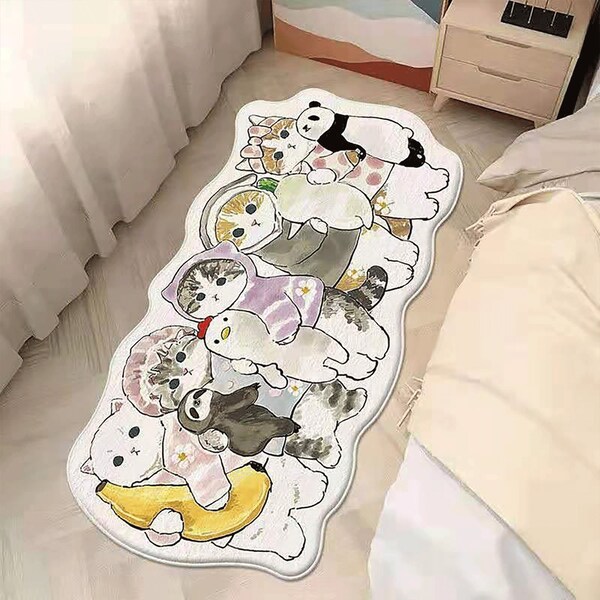 Elevate Your Home Decor with Our Soft and Playful Lovely Cat Anime Rug, Unique Irregular Shaped Cat Rug with a Cute Cartoon Design Your Home