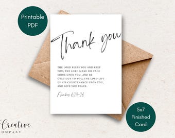 Druckbare Dankeskarte mit Bibelvers, Zahlen 6: 24-26 Segen, herunterladbare Karte, Wertschätzungskarte