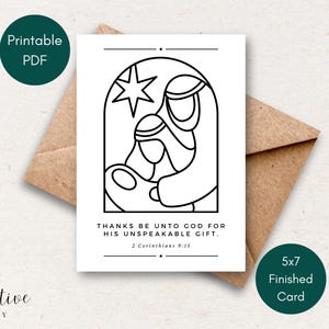 Tarjeta de Navidad para imprimir con versículo bíblico, tarjeta de Navidad religiosa para colorear con el Niño Jesús, descarga digital