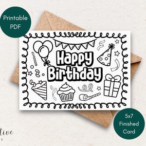 Printable Happy Birthday Card: Colorable DIY Card (PDF, PNG)