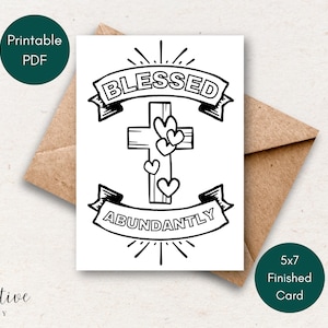 "Druckbare Pastor Anerkennungskarte, ""Blessed Abundantly"" Karte mit Kreuz und Herzen, färbbar."