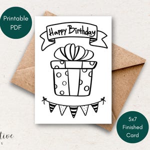 Tarjeta de feliz cumpleaños imprimible, tarjeta de regalo de cumpleaños, en blanco y negro o para colorear