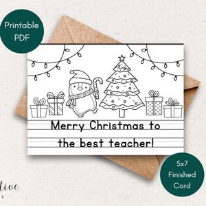 Cartão de Natal para Professor para Imprimir para Crianças Colorirem, Cartão para Baixar para Professor de Aluno, "Feliz Natal para o Melhor Professor"