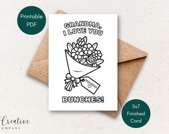 Blumen Karte für Oma zum Ausdrucken: Kinder DIY Malseite (PDF)