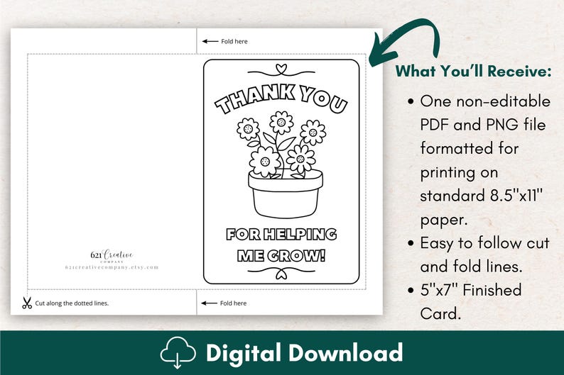 Printable Teacher Appreciation Card: Flower Pot Colorable Card (PDF) - Etsy