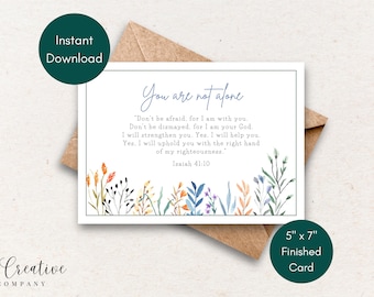 Tarjeta de ánimo cristiana imprimible: No estás solo, Isaías 41:10 (Descarga digital)