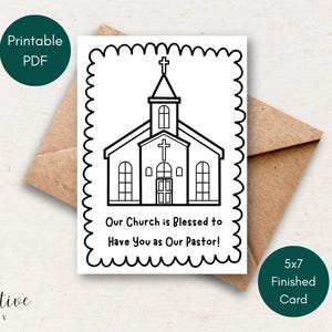 Cartão de agradecimento ao pastor para impressão, cartão de agradecimento, "Nossa igreja é abençoada por ter você como nosso pastor", cartão para colorir