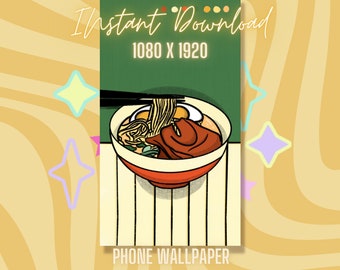 Kawaii Ramen Phone Wallpaper, Noodle Art (Digital Download