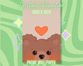 Fondo de pantalla de oso kawaii para teléfono, fondo temático (descarga digital)