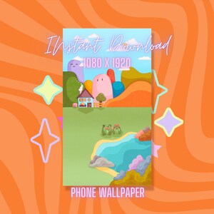 Froggy Couple Phone Wallpaper: Kawaii Pastel Theme (Digital Download)