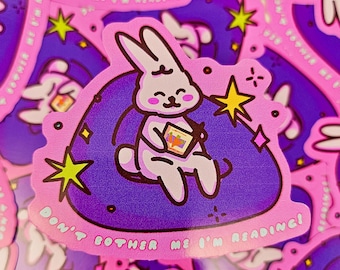 Don't Bother Me Reading Bunny Sticker | Bookish Kawaii Laptop Decal