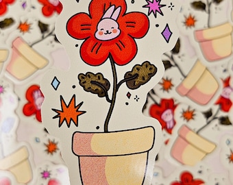 Flower Bunny Vinyl Sticker | Kawaii Laptop Decal