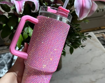 40oz rhinestones bling tumbler stainless steel with handle