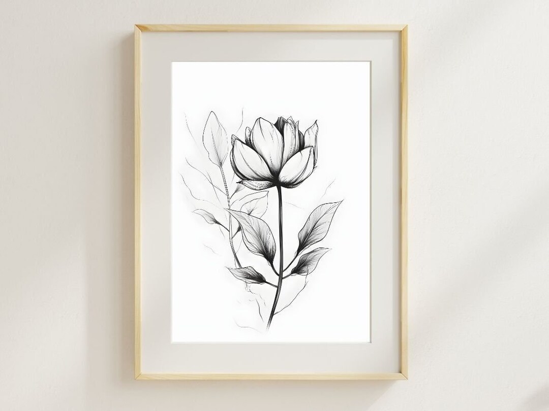 Floral Line Art Print Hand-drawn Flower Illustration - Etsy
