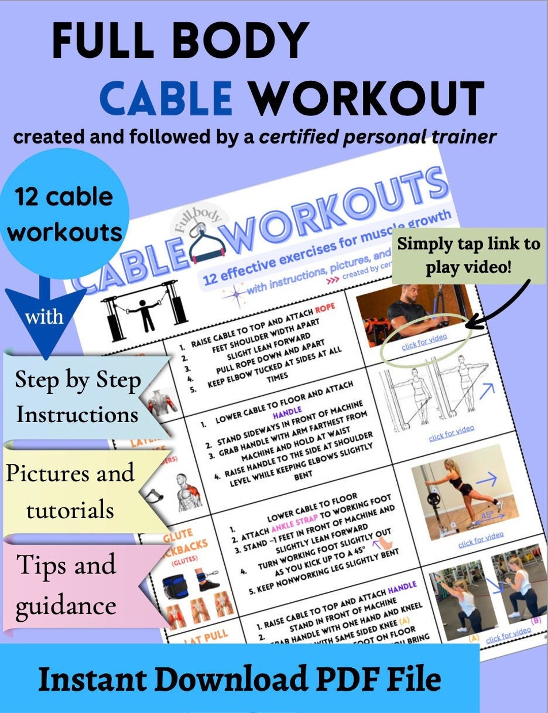 Cable Machine Full Body Workout Plan Fitness Program Workout Etsy