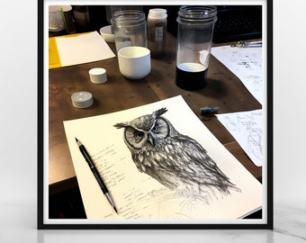 Owl Sketch (Scientific Illustration) -- Wall Art -- Digital Print  -- Printable Art -- INSTANT DOWNLOAD