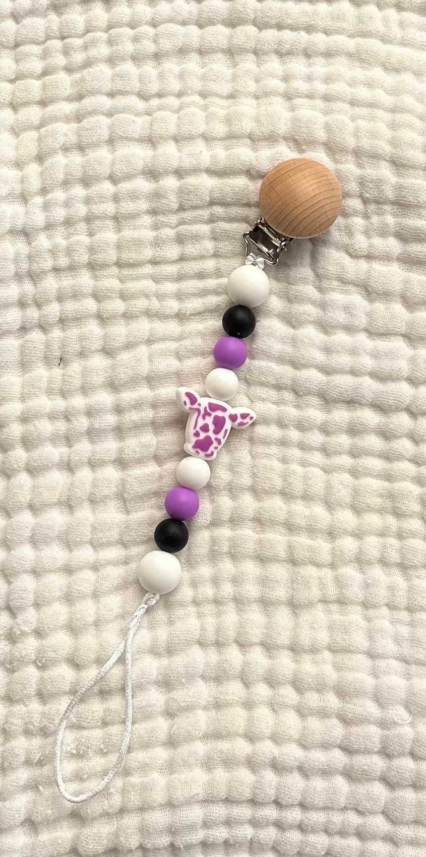 Cow Pacifier Holder/clip With Wooden Clip Etsy