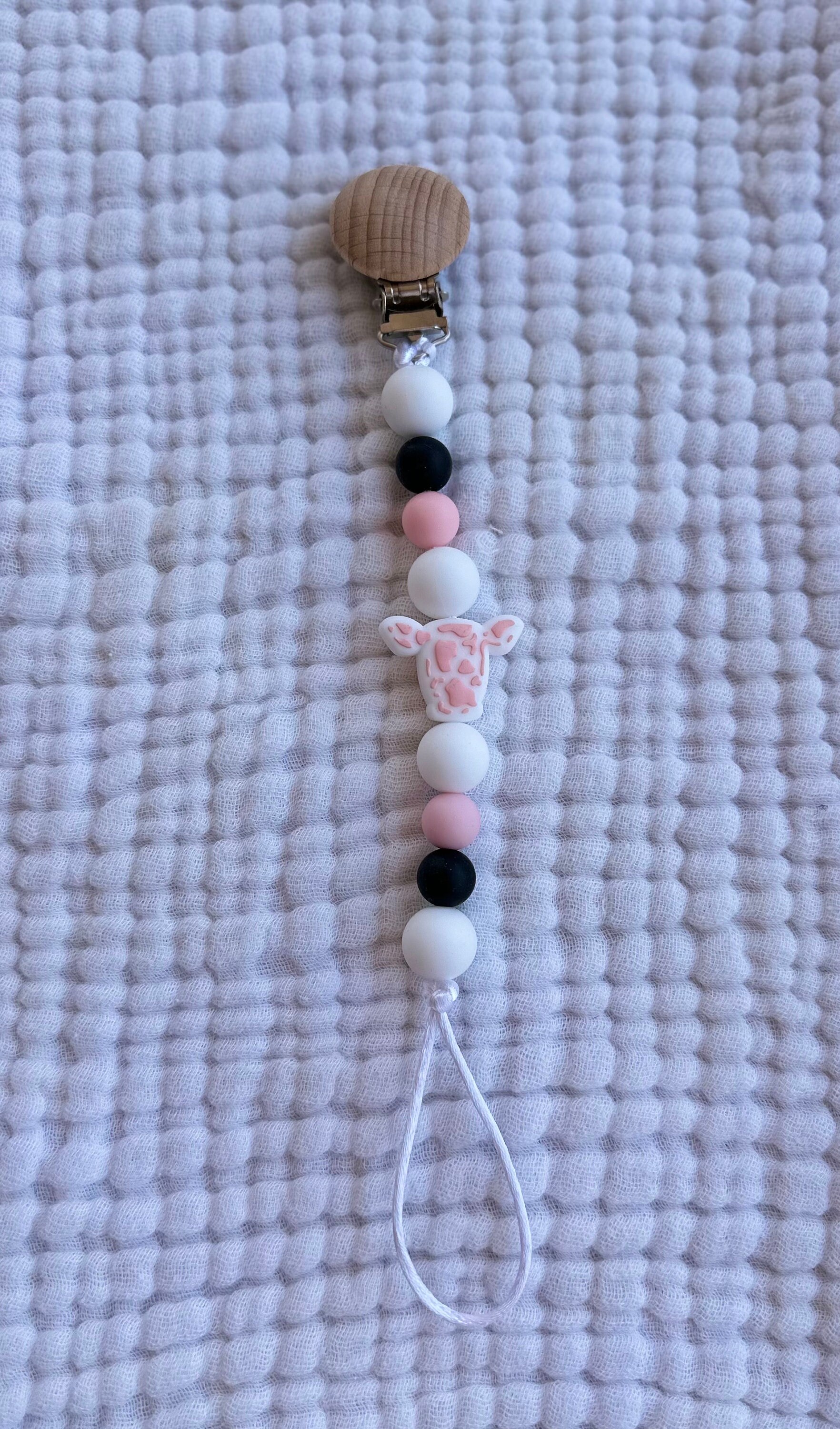 Cow Pacifier Holder/clip With Wooden Clip Etsy