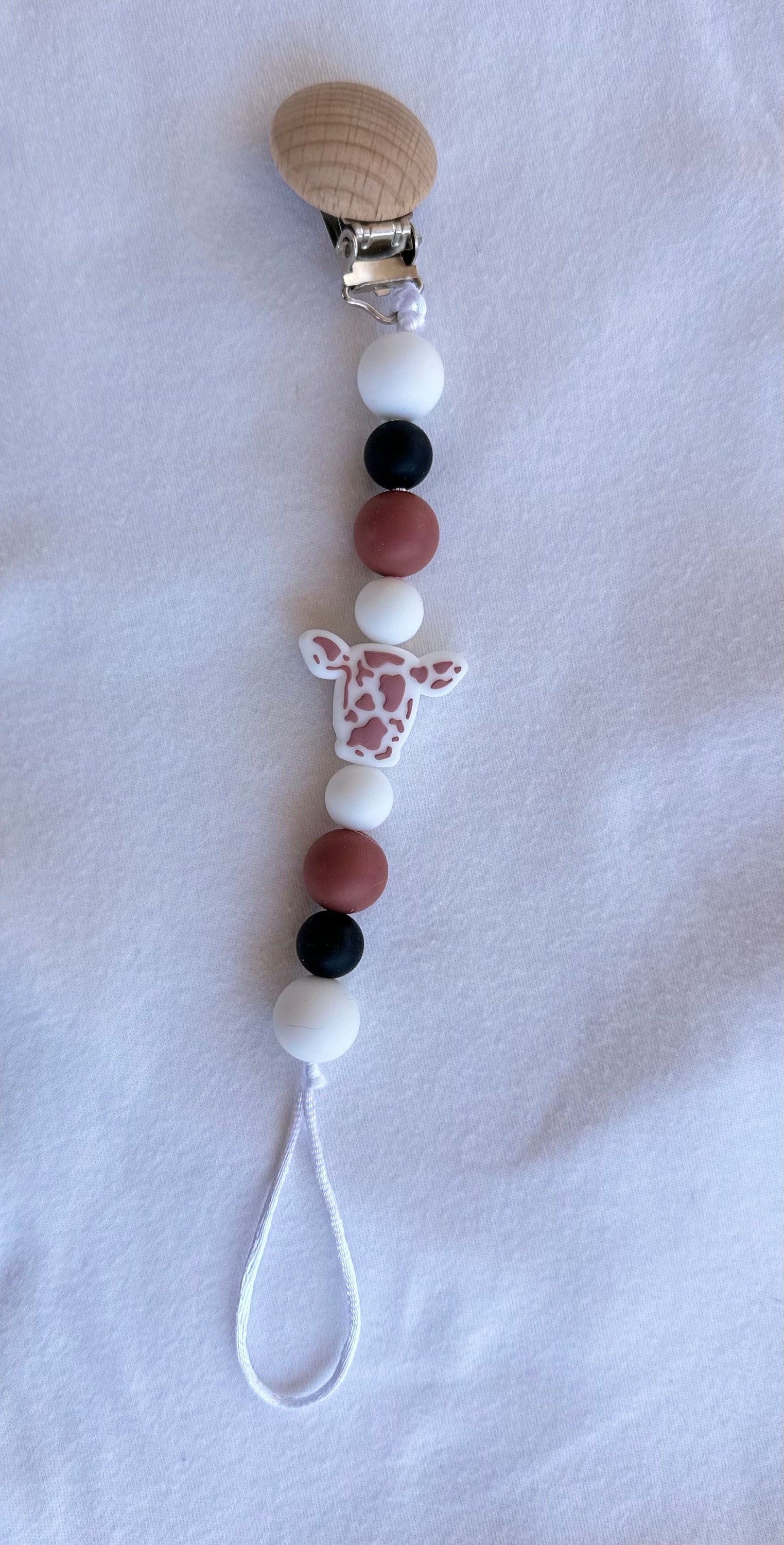 Cow Pacifier Holder/clip With Wooden Clip Etsy
