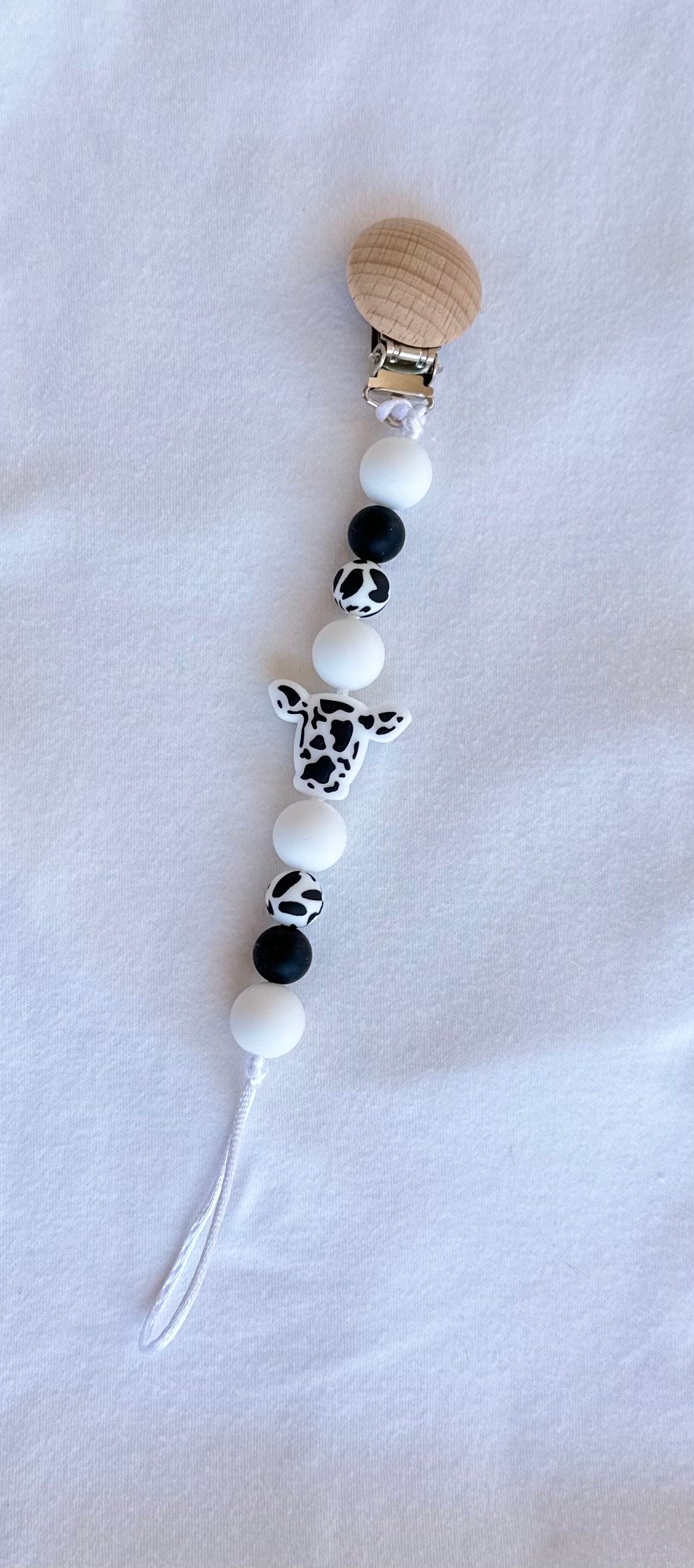 Cow Pacifier Holder/clip With Wooden Clip Etsy