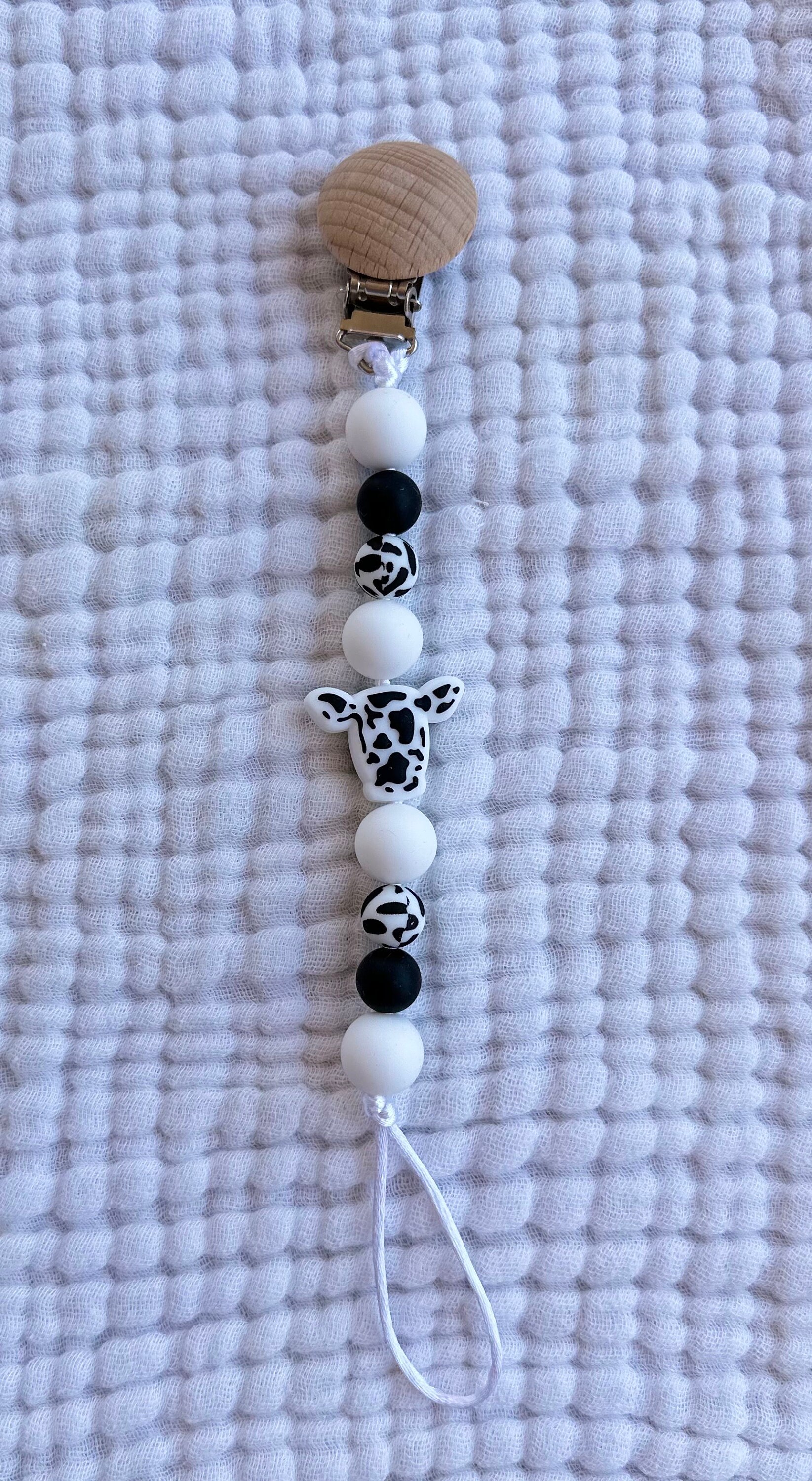 Cow Pacifier Holder/clip With Wooden Clip Etsy