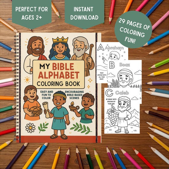 JW Kids Bible Coloring Book | A–Z Alphabet Printable | Bible Characters, Animals & Activities | Digital Downloads