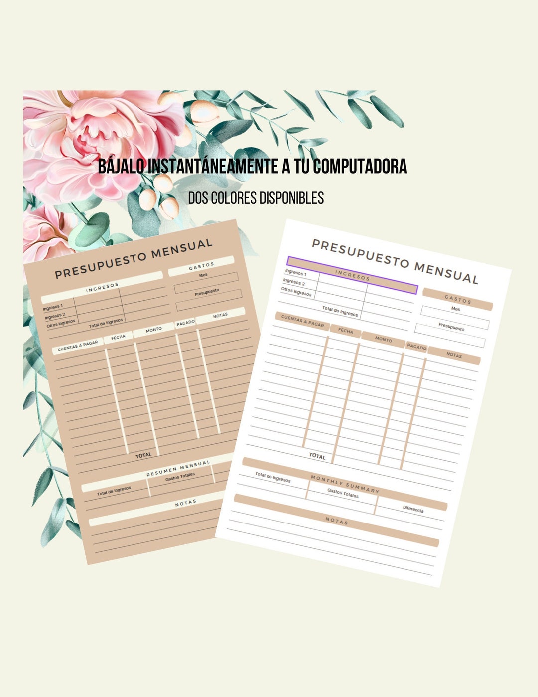 Presupuesto En Español Spanish Monthly Budget Printable Etsy