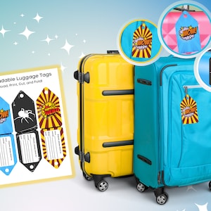 Superhero Luggage Tag, Set of 3, Personalized Suitcase Tag, Backpack Tag, Travel accessory, Custom Bag Tag - Instant Digital Download
