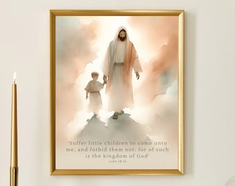 Watercolor Digital Print - Jesus and Child - 36"x 24" Inspirational Christian Art - Child of God