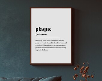 Dental Plaque Definition Print, Dentist Office Art (Digital Download)