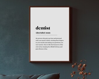 Dentist Definition Art Print, Dental Office Decor (Digital Download)