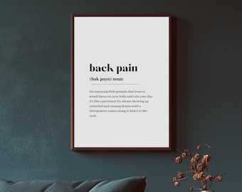 Chiropractor Back Pain Definition Print, Minimalist Wall Art (Digital Download)