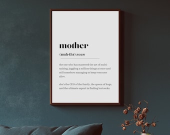 Mother Definition Print, Minimalist Dictionary Art (Digital Download)