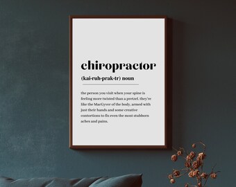 Kiropraktor definitionstryck, minimalistisk ordbokskonst (digital nedladdning)