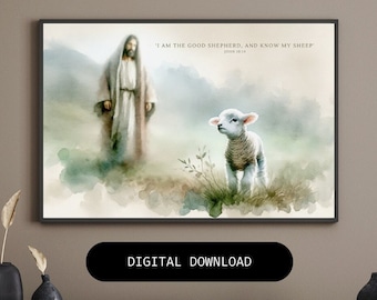 Jesus- The Good Shepherd Digital Print - Inspirational Biblical Artwork - Religious Home Decor
