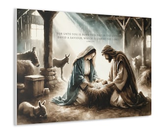 Watercolor Birth of Jesus Canvas Print - Nativity Scene Art - Religious Christmas Wall Decor