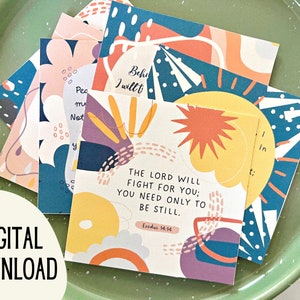 Printable Scripture Bible Verse Cards for Courage, Motivational Memory Verse Cards Set of 6 Mini Cards Instant Download to Print
