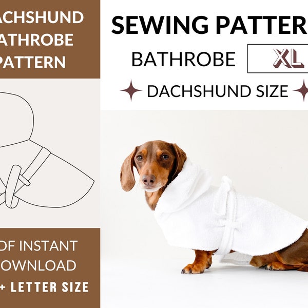 Dachshund Bathrobe Sewing Pattern (XL) | PDF Pattern | Long Dog Bathrobe | After Bath | Beach Day