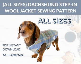 Bundle (ALL SIZES) Dachshund Wool Coat | Step-In Design | Sewing Pattern | Winter jacket for wieners | Long dog coat | Photo Instructions