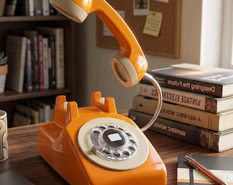 Table lamp made from recycled rotary telephones / orange lamp / decorative lamp