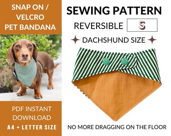 Pet Bandana | Dachshund Size (S) Sewing Pattern  | PDF Download | Reversible Bandana Pattern | Pet Bandana | Snap button or Velcro closure
