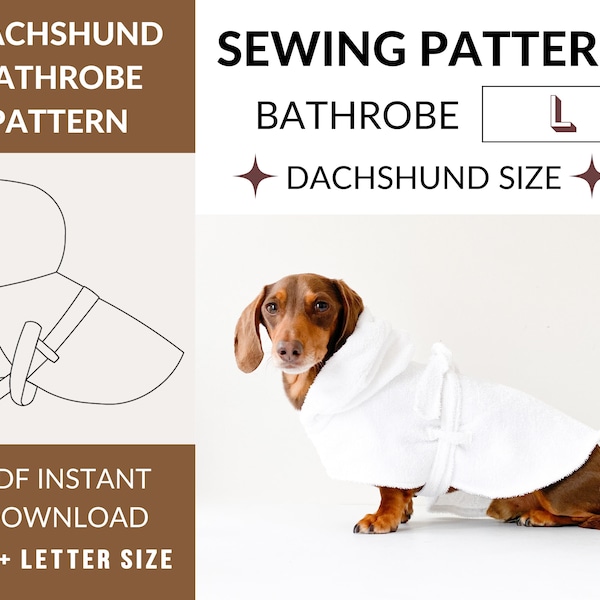 Dachshund Bathrobe Sewing Pattern (L) | PDF Pattern | Long Dog Bathrobe | After Bath | Beach Day