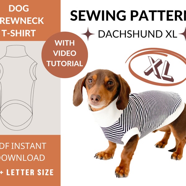 Dachshund T-shirt Sewing Pattern | Size (XL) | Long Dogs Sweaters | Instant download | Photo and Video Instructions