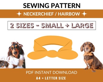 Dog Bow Sewing Pattern (Small + Large) | Easy Sewing | Neckerchief or Hair (Fur) Bow | Small to Medium Size Dogs | Easy to adjust pattern